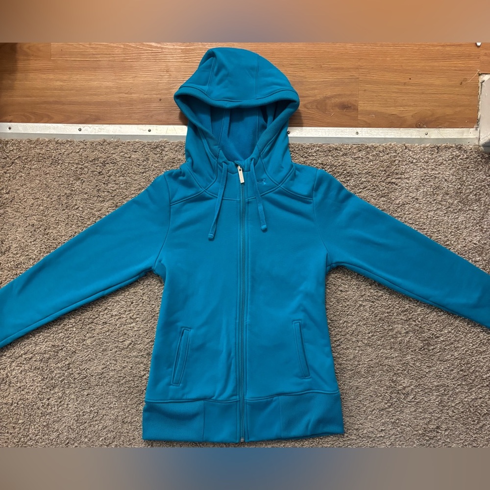 Women Sm Under Armour ColdGear Full Zip Hoodie Teal Colored Excellent Condition